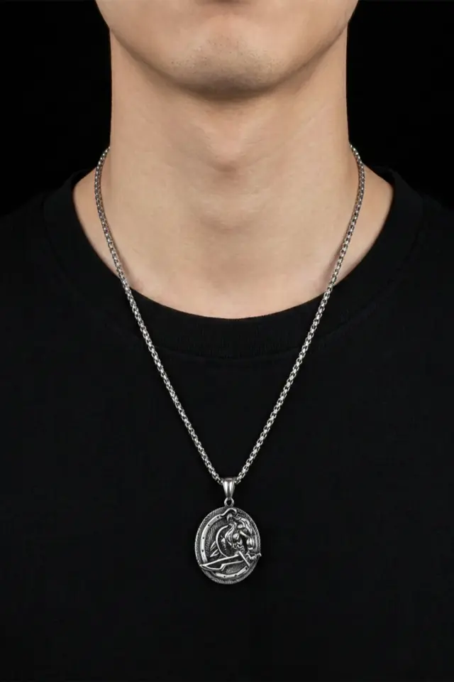 Viking Savaşçı Madalyon Erkek Çelik Kolye - 316L Paslanmaz Kararmaz Çelik