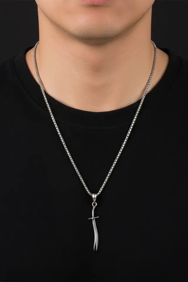 Zülfikar Kılıcı Erkek Çelik Kolye - 316L Paslanmaz Kararmaz Çelik