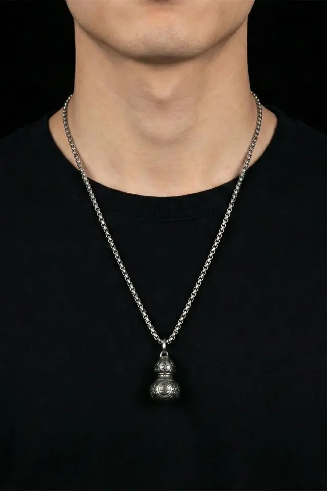 Mistik Wu Lou Bereket Kabağı Erkek Çelik Kolye - 316L Paslanmaz Kararmaz Çelik