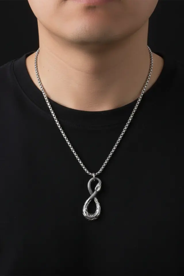 Sonsuzluk Yılan Figürlü Antik Desenli 316L Paslanmaz Erkek Çelik Kolye