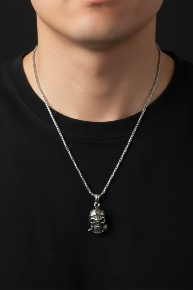 Kuru Kafa Figürlü Eskitme 316L Paslanmaz Erkek Çelik Kolye