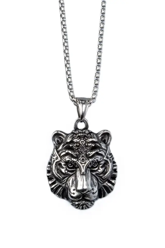 Antik Mühür Formlu Aslan Başı Detaylı 316L Paslanmaz Erkek Çelik Kolye