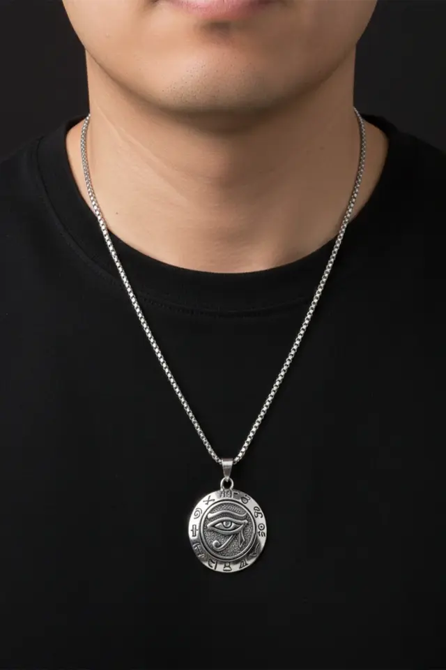 Viking Pusulası Vegvisir Detaylı Antik Eskitme 316L Paslanmaz Erkek Çelik Kolye
