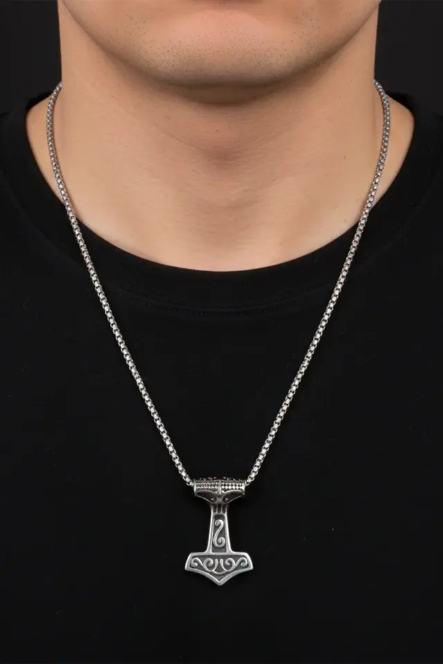 Mjölnir Thor'un Çekici İskandinav Mitolojisi 316L Paslanmaz Erkek Çelik Kolye