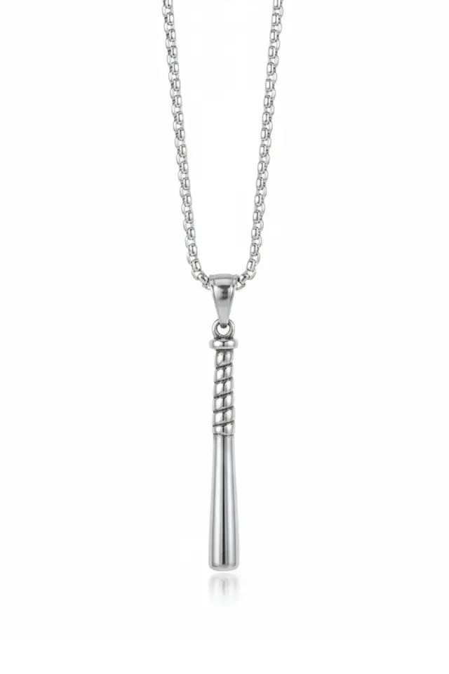 Beyzbol Sopası Tasarım Parlak Gümüş Renk 316L Paslanmaz Erkek Çelik Kolye