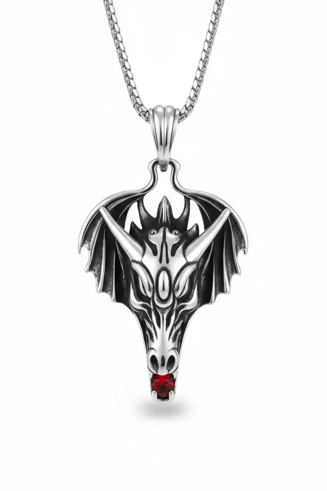 Ejderha Kafası Erkek Kolye - 316L Paslanmaz Erkek Çelik Kolye