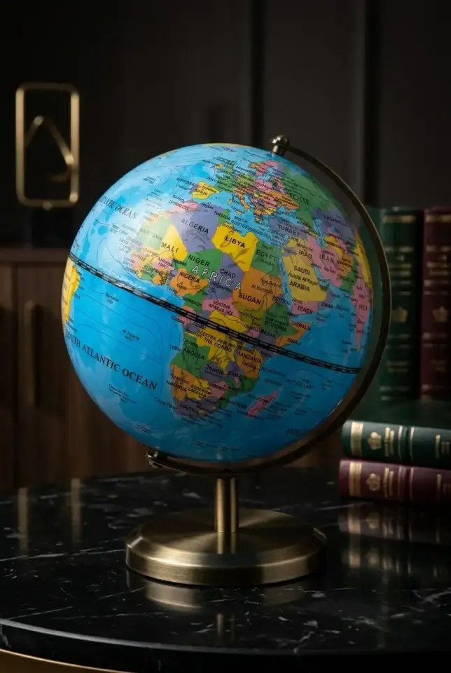 Müzik Kutulu Dünya Küresi, Vintage Antika Haritalı Küre, Retro Dekoratif Hediye