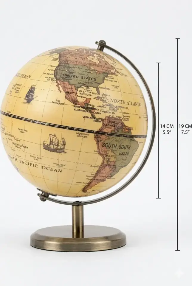 Müzik Kutulu Dünya Küresi, Vintage Antika Haritalı Küre, Retro Dekoratif Hediye
