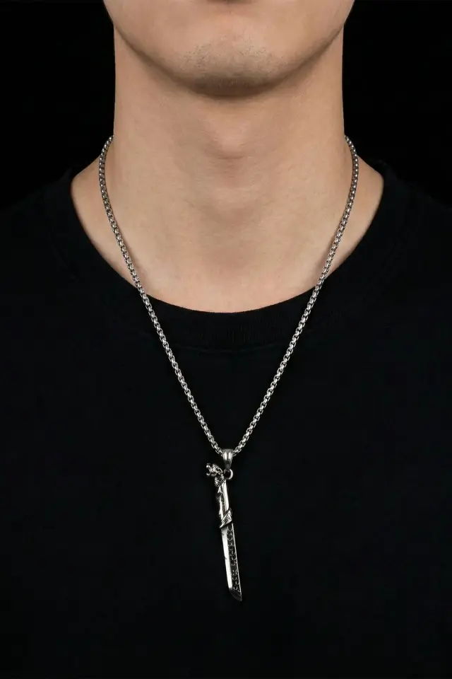 Kılıç Detaylı 316L Paslanmaz Erkek Çelik Kolye