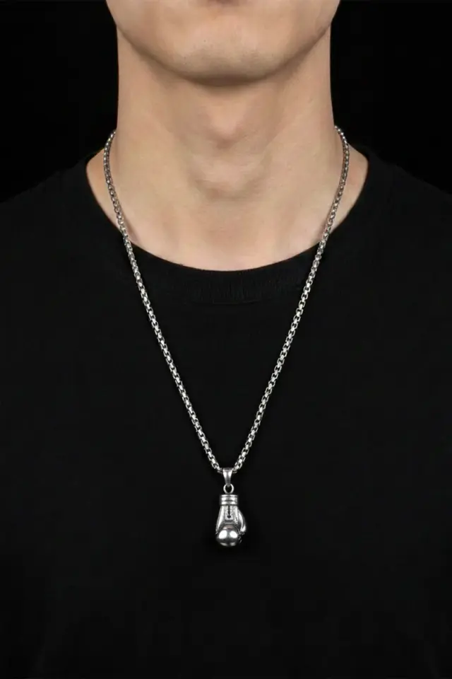 Boks Eldiveni Figürlü Sporcu Tasarım 316L Paslanmaz Erkek Çelik Kolye