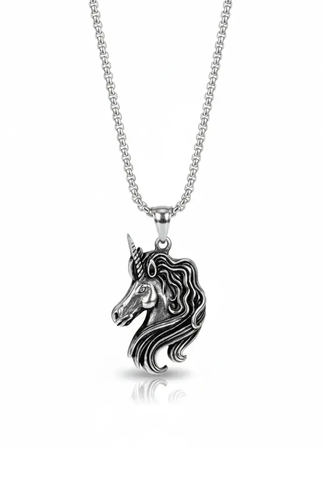 Mistik Unicorn Tekboynuz Figürlü 316L Paslanmaz Erkek Çelik Kolye