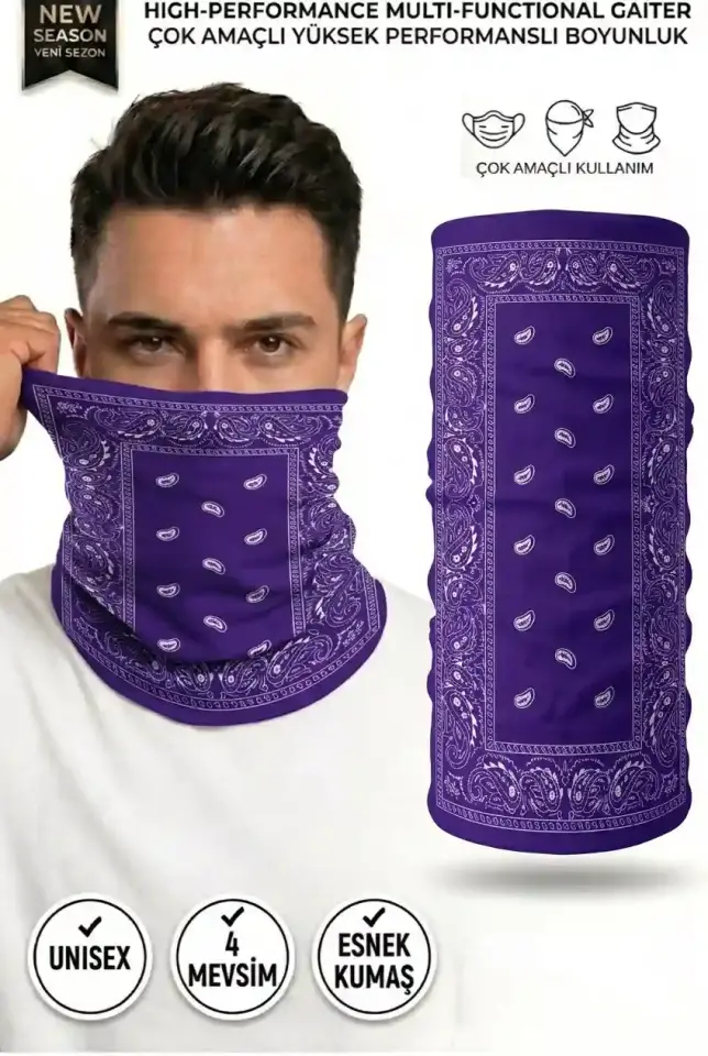 Unisex - 12 Farklı Kullanım Çok Amaçlı Dikişsiz Bandana - UV Korumalı, Nefes Alan Buff Tipi Boyunluk