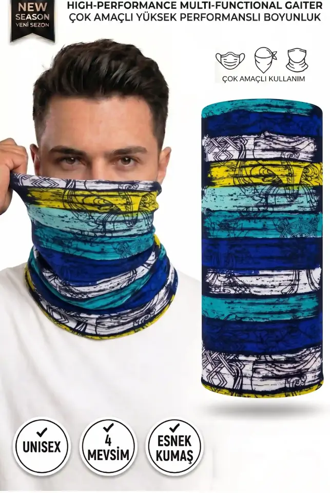 Unisex - 12 Farklı Kullanım Çok Amaçlı Dikişsiz Bandana - UV Korumalı, Nefes Alan Buff Tipi Boyunluk
