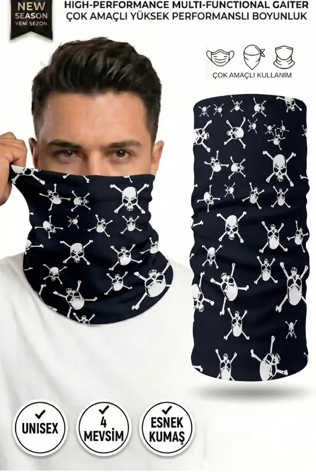 Unisex - 12 Farklı Kullanım Çok Amaçlı Dikişsiz Bandana - UV Korumalı, Nefes Alan Buff Tipi Boyunluk
