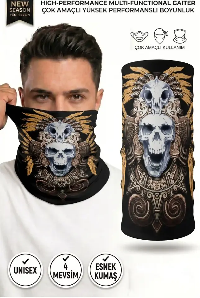 Unisex - 12 Farklı Kullanım Çok Amaçlı Dikişsiz Bandana - UV Korumalı, Nefes Alan Buff Tipi Boyunluk