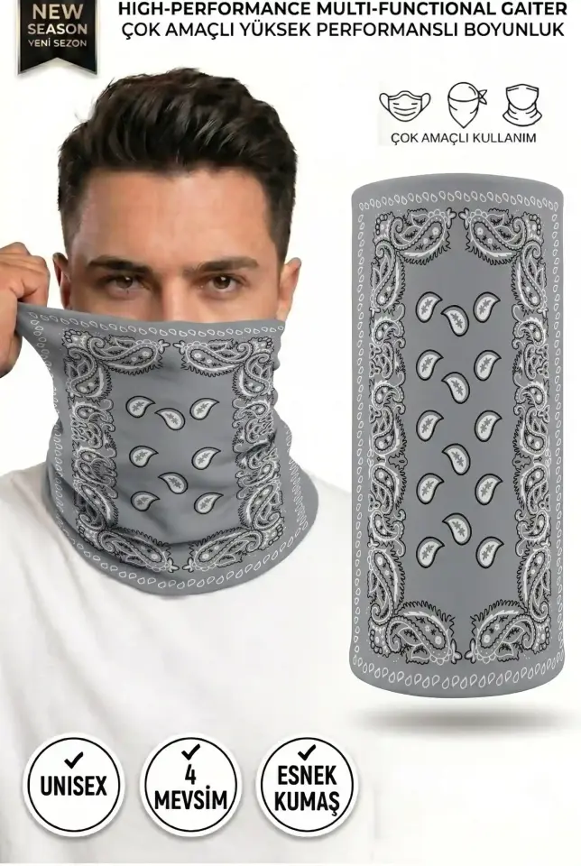 Unisex - 12 Farklı Kullanım Çok Amaçlı Dikişsiz Bandana - UV Korumalı, Nefes Alan Buff Tipi Boyunluk