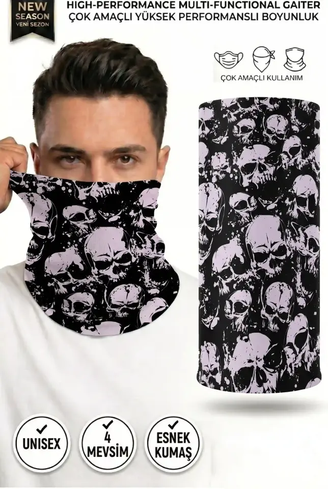 Unisex - 12 Farklı Kullanım Çok Amaçlı Dikişsiz Bandana - UV Korumalı, Nefes Alan Buff Tipi Boyunluk