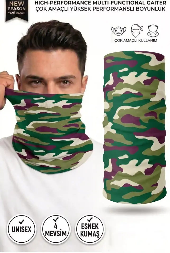 Unisex - 12 Farklı Kullanım Çok Amaçlı Dikişsiz Bandana - UV Korumalı, Nefes Alan Buff Tipi Boyunluk