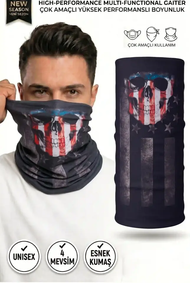 Unisex - 12 Farklı Kullanım Çok Amaçlı Dikişsiz Bandana - UV Korumalı, Nefes Alan Buff Tipi Boyunluk
