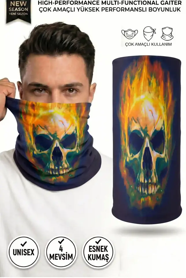 Unisex - 12 Farklı Kullanım Çok Amaçlı Dikişsiz Bandana - UV Korumalı, Nefes Alan Buff Tipi Boyunluk