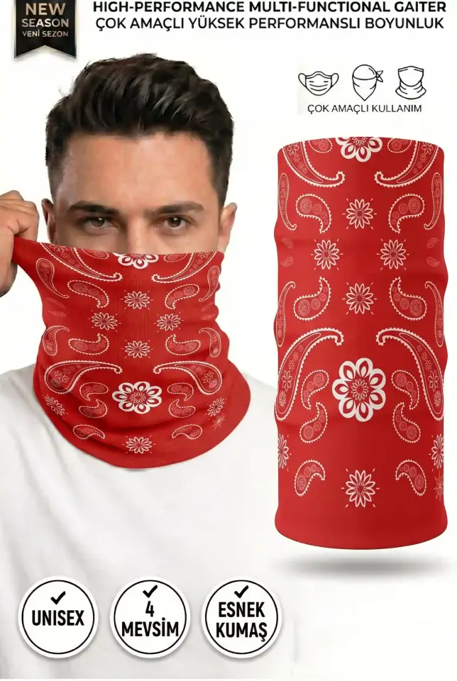 Unisex - 12 Farklı Kullanım Çok Amaçlı Dikişsiz Bandana - UV Korumalı, Nefes Alan Buff Tipi Boyunluk
