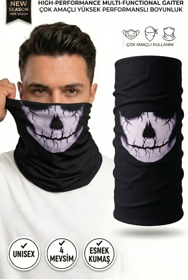 Unisex - 12 Farklı Kullanım Çok Amaçlı Dikişsiz Bandana - UV Korumalı, Nefes Alan Buff Tipi Boyunluk