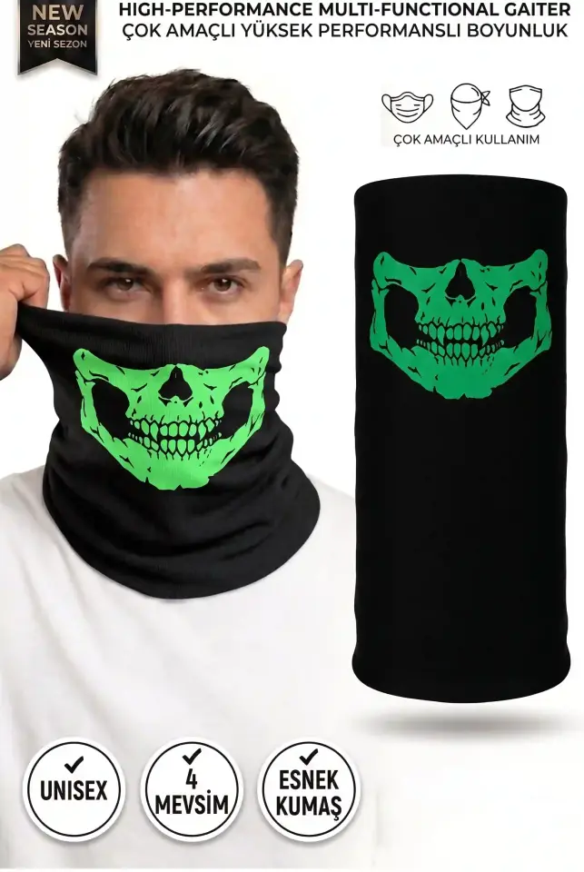 Unisex - 12 Farklı Kullanım Çok Amaçlı Dikişsiz Bandana - UV Korumalı, Nefes Alan Buff Tipi Boyunluk