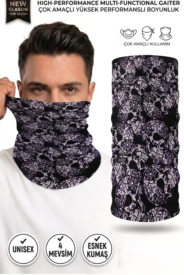 Unisex - 12 Farklı Kullanım Çok Amaçlı Dikişsiz Bandana - UV Korumalı, Nefes Alan Buff Tipi Boyunluk