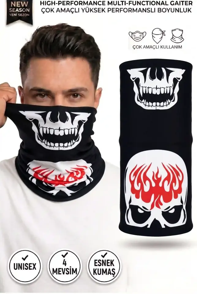 Unisex - 12 Farklı Kullanım Çok Amaçlı Dikişsiz Bandana - UV Korumalı, Nefes Alan Buff Tipi Boyunluk