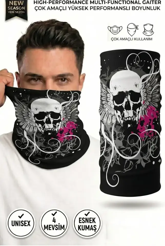 Unisex - 12 Farklı Kullanım Çok Amaçlı Dikişsiz Bandana - UV Korumalı, Nefes Alan Buff Tipi Boyunluk