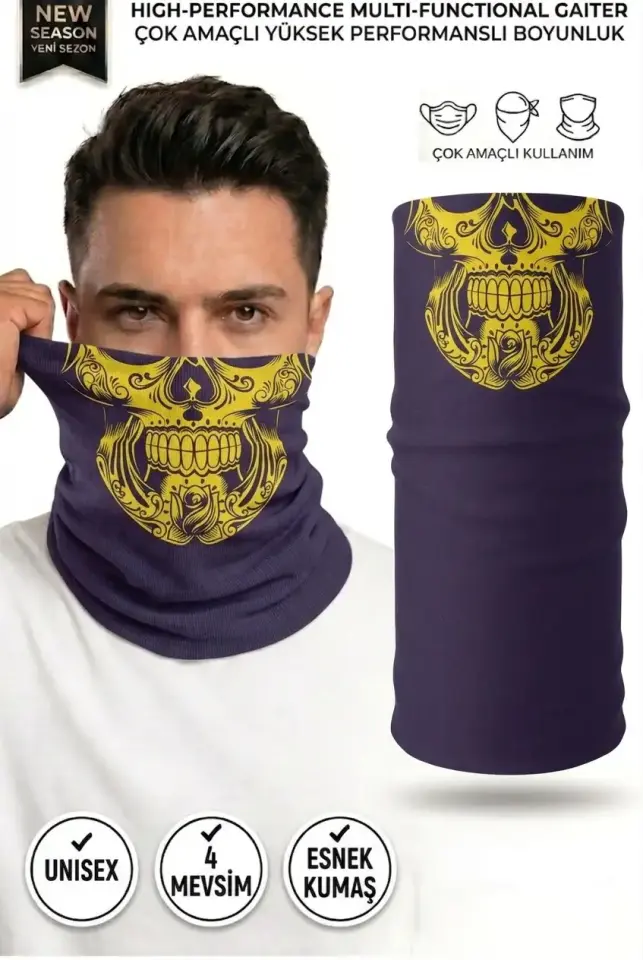 Unisex - 12 Farklı Kullanım Çok Amaçlı Dikişsiz Bandana - UV Korumalı, Nefes Alan Buff Tipi Boyunluk
