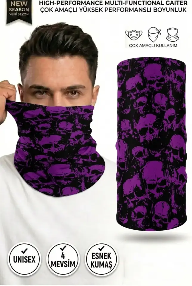 Unisex - 12 Farklı Kullanım Çok Amaçlı Dikişsiz Bandana - UV Korumalı, Nefes Alan Buff Tipi Boyunluk