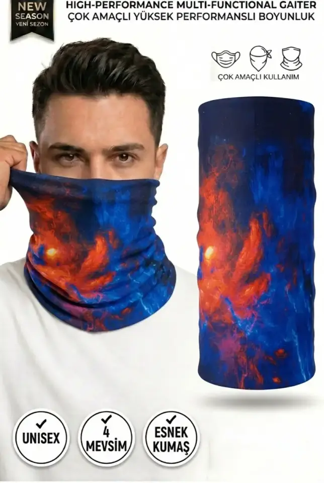 Unisex - 12 Farklı Kullanım Çok Amaçlı Dikişsiz Bandana - UV Korumalı, Nefes Alan Buff Tipi Boyunluk