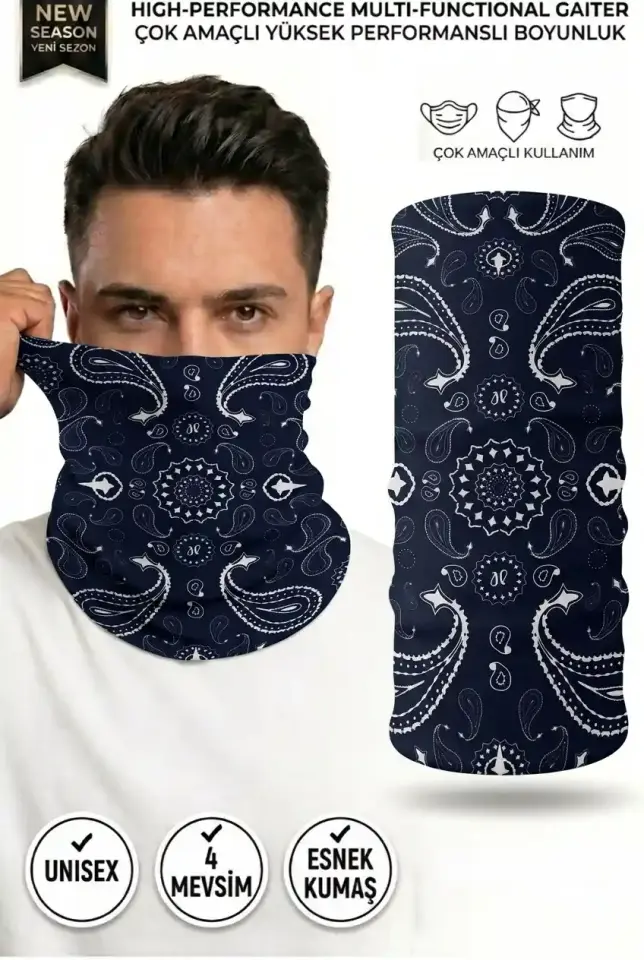 Unisex - 12 Farklı Kullanım Çok Amaçlı Dikişsiz Bandana - UV Korumalı, Nefes Alan Buff Tipi Boyunluk