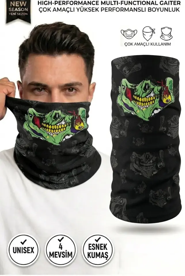 Unisex - 12 Farklı Kullanım Çok Amaçlı Dikişsiz Bandana - UV Korumalı, Nefes Alan Buff Tipi Boyunluk