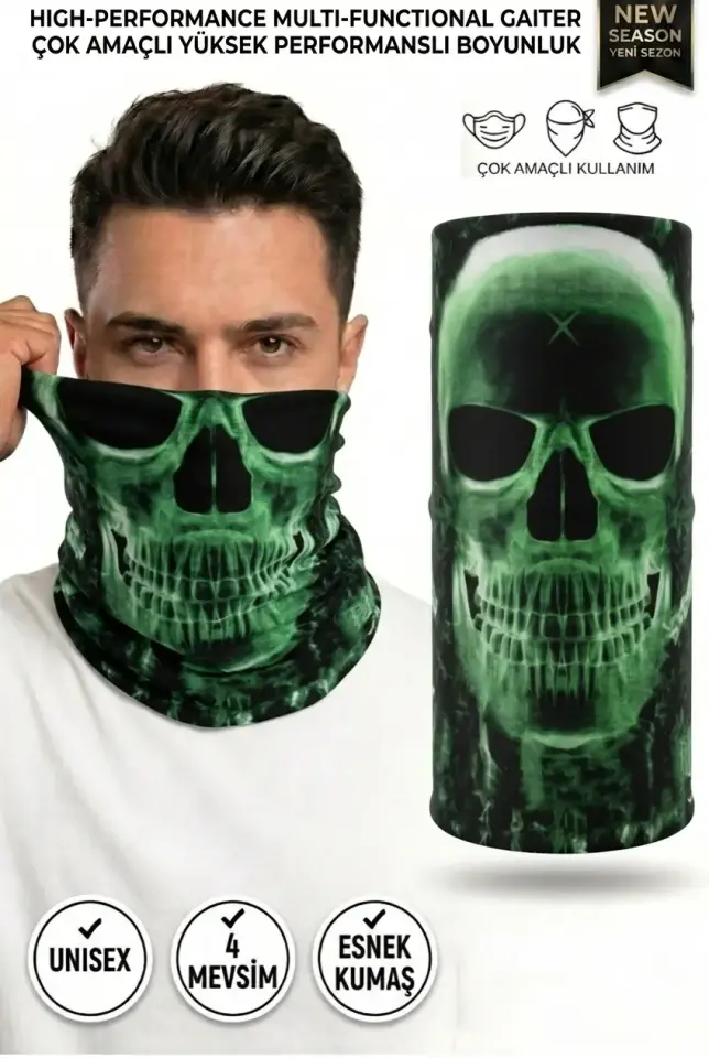 Unisex - 12 Farklı Kullanım Çok Amaçlı Dikişsiz Bandana - UV Korumalı, Nefes Alan Buff Tipi Boyunluk