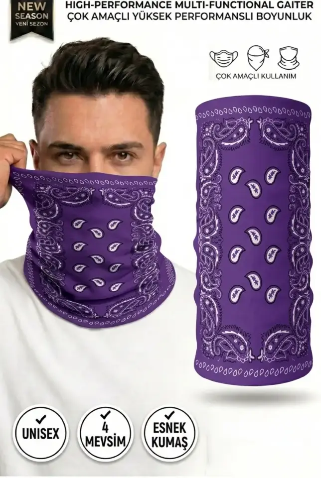 Unisex - 12 Farklı Kullanım Çok Amaçlı Dikişsiz Bandana - UV Korumalı, Nefes Alan Buff Tipi Boyunluk