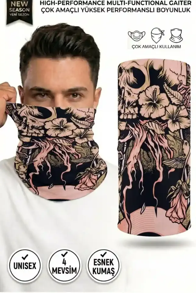 Unisex - 12 Farklı Kullanım Çok Amaçlı Dikişsiz Bandana - UV Korumalı, Nefes Alan Buff Tipi Boyunluk