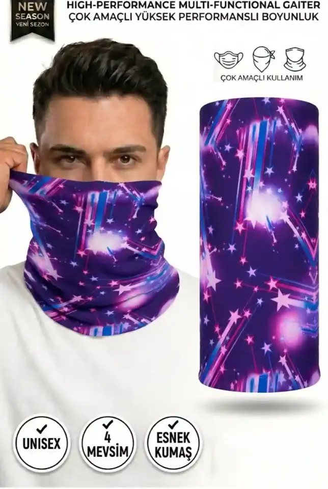 Unisex - 12 Farklı Kullanım Çok Amaçlı Dikişsiz Bandana - UV Korumalı, Nefes Alan Buff Tipi Boyunluk