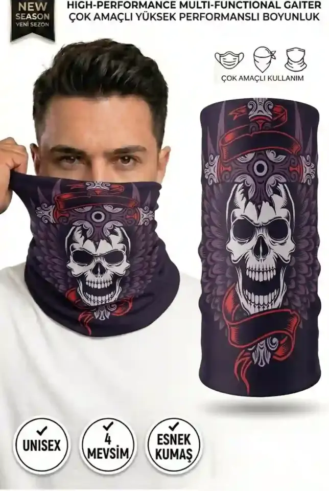 Unisex - 12 Farklı Kullanım Çok Amaçlı Dikişsiz Bandana - UV Korumalı, Nefes Alan Buff Tipi Boyunluk