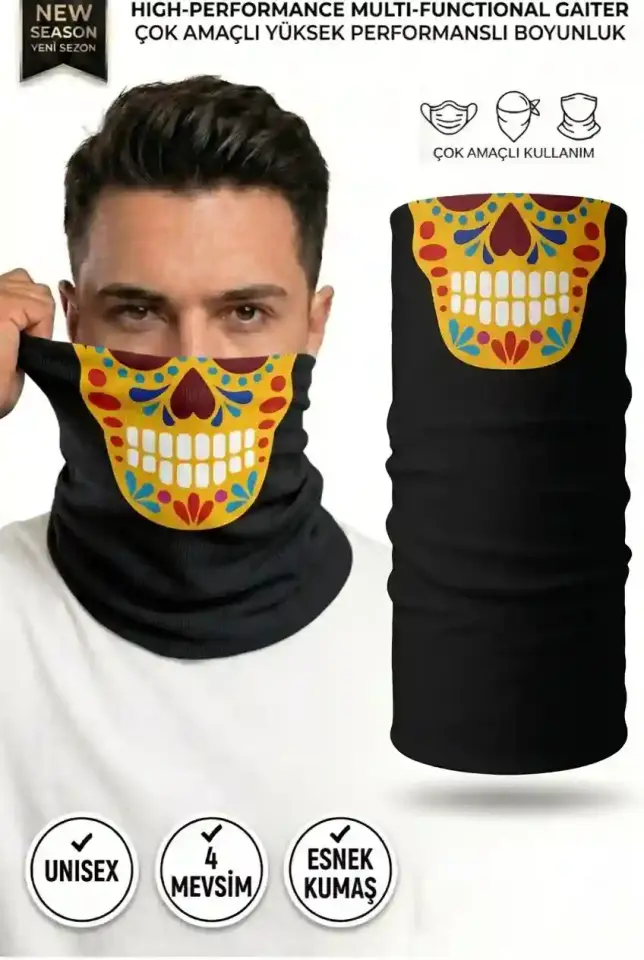 Unisex - 12 Farklı Kullanım Çok Amaçlı Dikişsiz Bandana - UV Korumalı, Nefes Alan Buff Tipi Boyunluk
