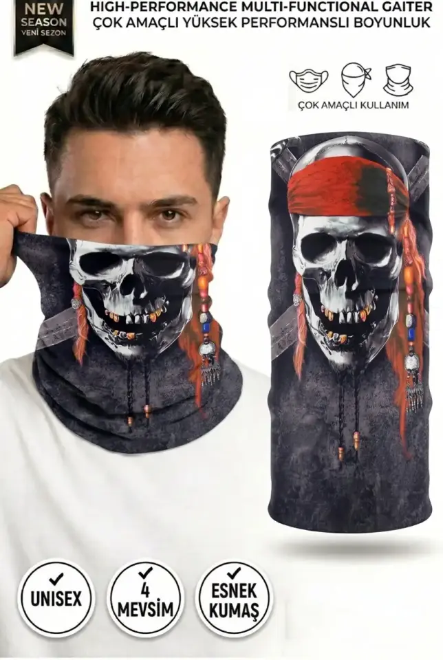 Unisex - 12 Farklı Kullanım Çok Amaçlı Dikişsiz Bandana - UV Korumalı, Nefes Alan Buff Tipi Boyunluk