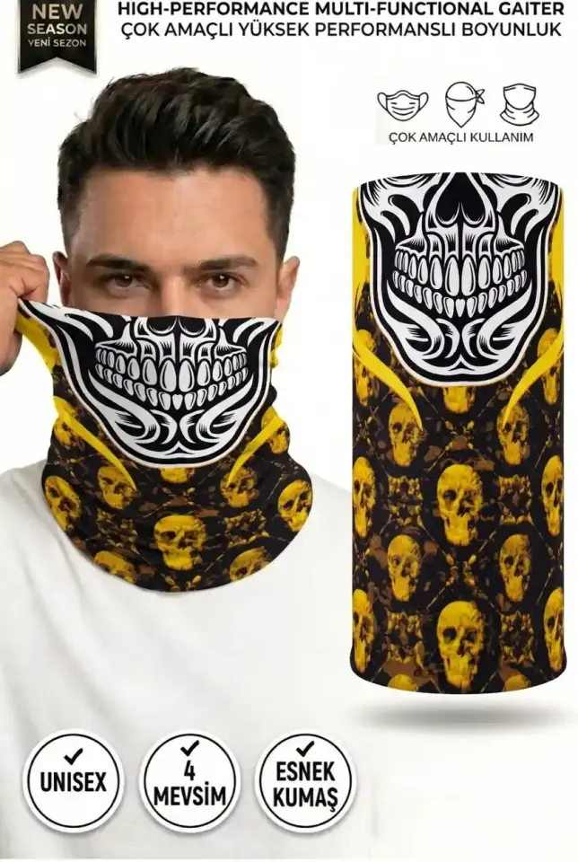 Unisex - 12 Farklı Kullanım Çok Amaçlı Dikişsiz Bandana - UV Korumalı, Nefes Alan Buff Tipi Boyunluk