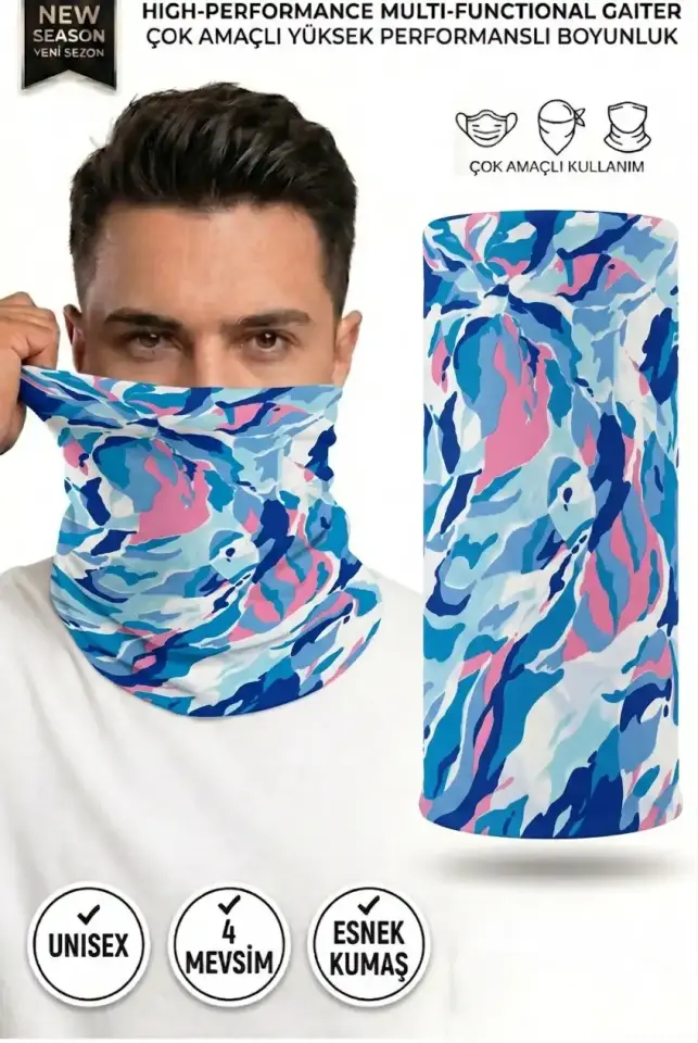 Unisex - 12 Farklı Kullanım Çok Amaçlı Dikişsiz Bandana - UV Korumalı, Nefes Alan Buff Tipi Boyunluk