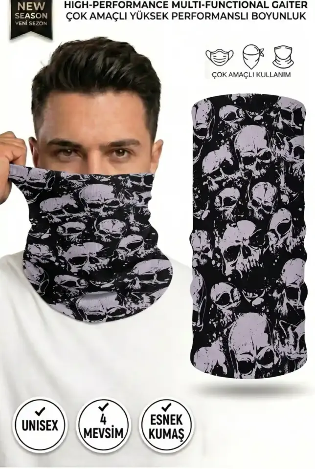 Unisex - 12 Farklı Kullanım Çok Amaçlı Dikişsiz Bandana - UV Korumalı, Nefes Alan Buff Tipi Boyunluk