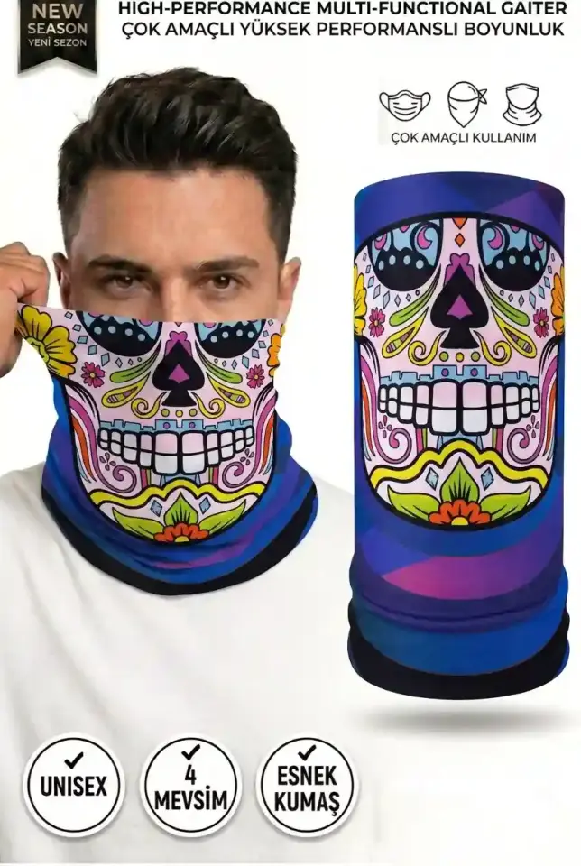 Unisex - 12 Farklı Kullanım Çok Amaçlı Dikişsiz Bandana - UV Korumalı, Nefes Alan Buff Tipi Boyunluk