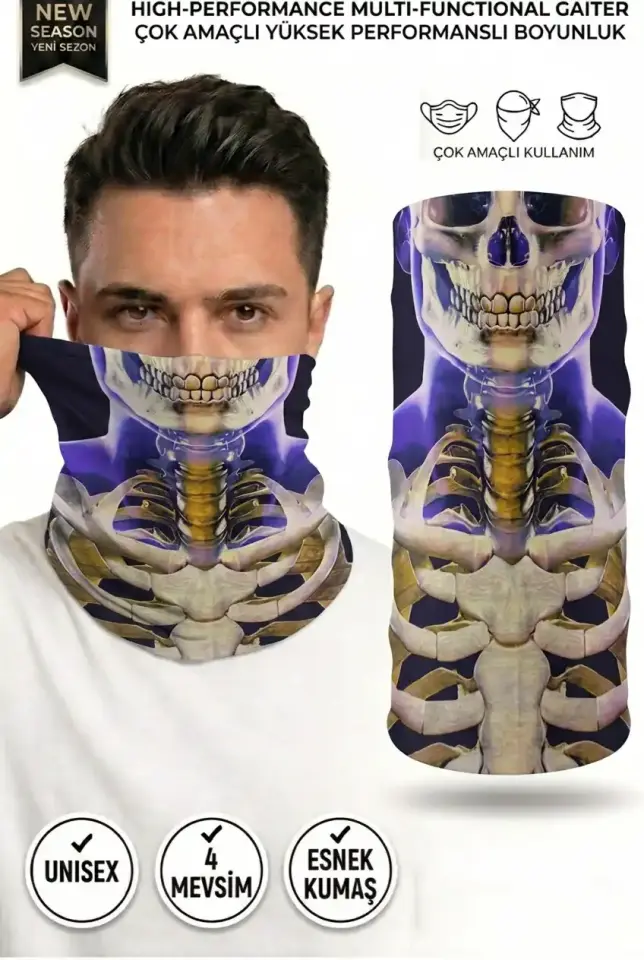 Unisex - 12 Farklı Kullanım Çok Amaçlı Dikişsiz Bandana - UV Korumalı, Nefes Alan Buff Tipi Boyunluk