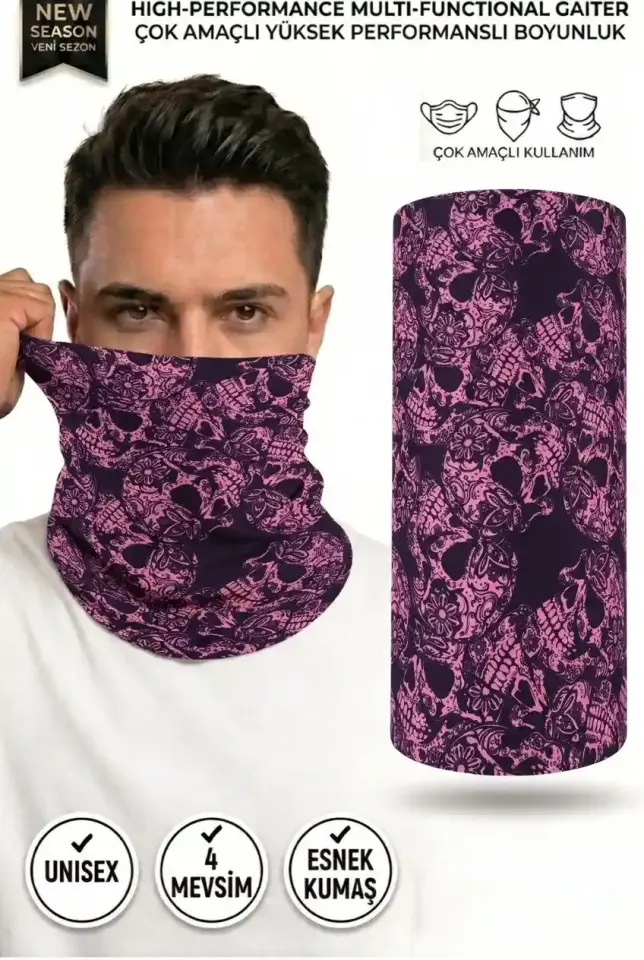 Unisex - 12 Farklı Kullanım Çok Amaçlı Dikişsiz Bandana - UV Korumalı, Nefes Alan Buff Tipi Boyunluk
