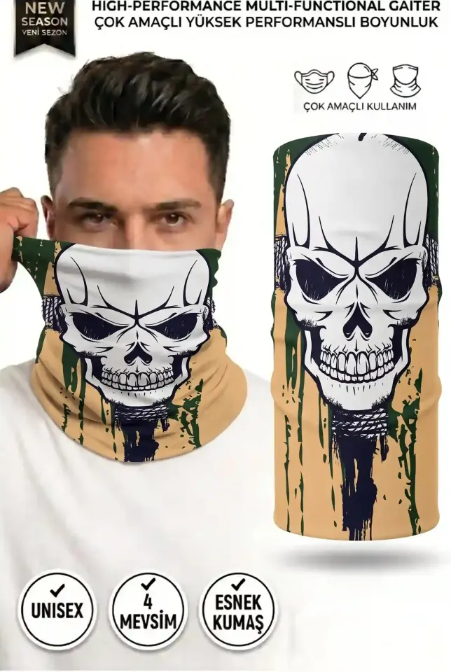 Unisex - 12 Farklı Kullanım Çok Amaçlı Dikişsiz Bandana - UV Korumalı, Nefes Alan Buff Tipi Boyunluk